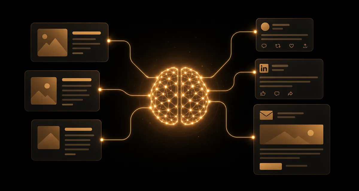 AI marketing tool drafting and publishing across X, LinkedIn, and blogs